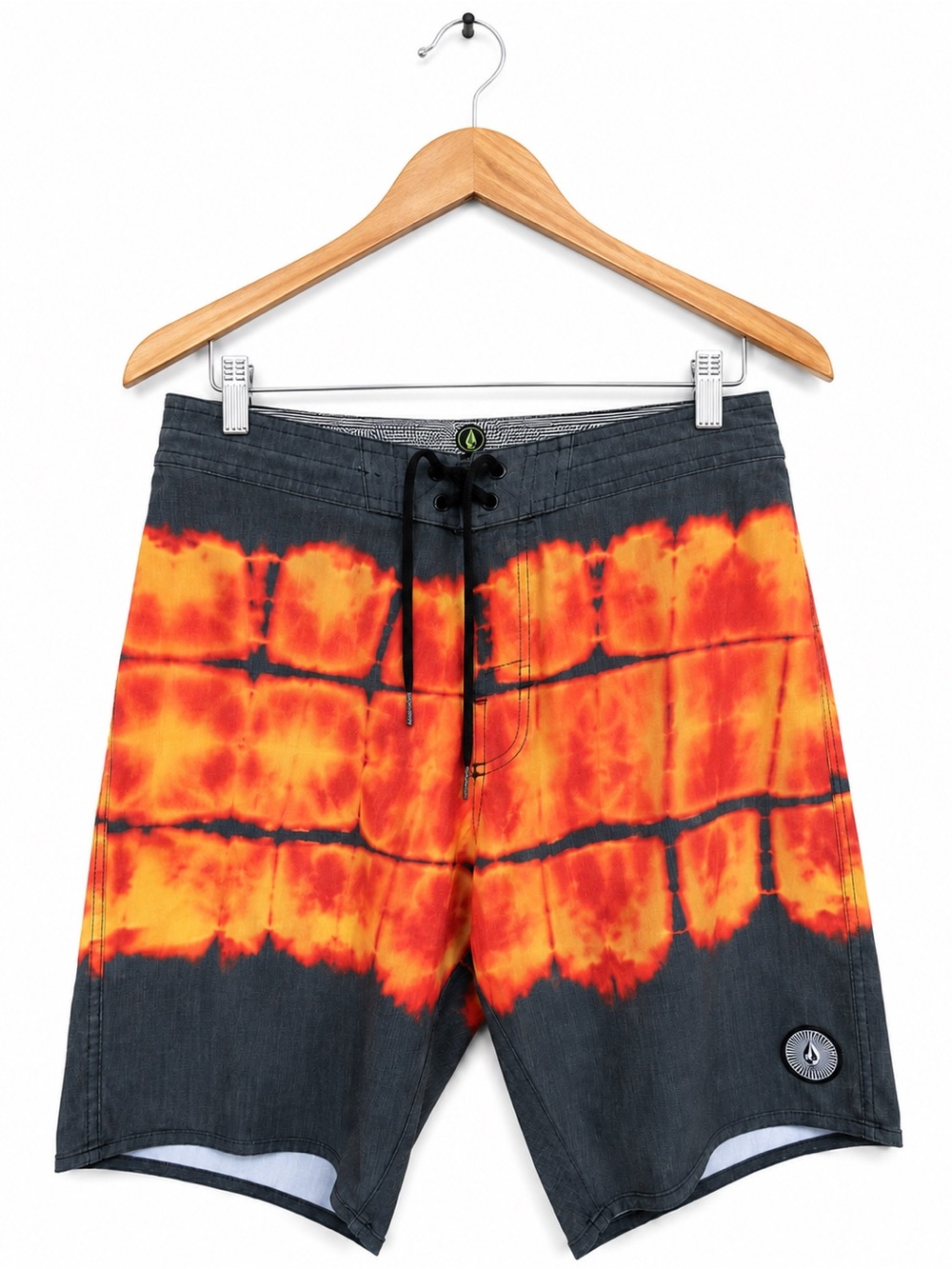 Volcom Board Shorts Men’s 30 Black Orange Surf Swim Trunks 9” Inseam